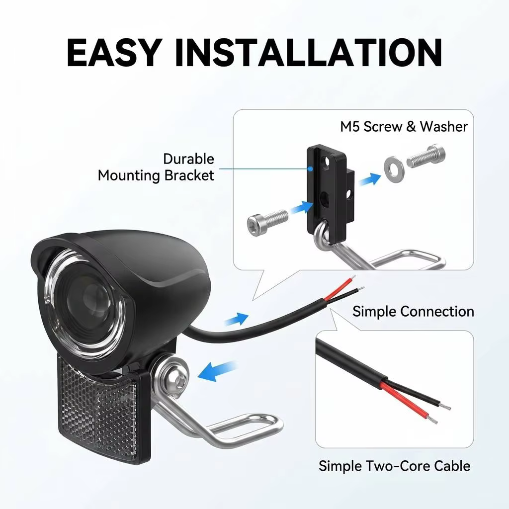 201 Stainless Steel Bracket With Reflector CE ISO6742 E24 Approved Durable Waterproof Safety Cycling Bicycle Front Light