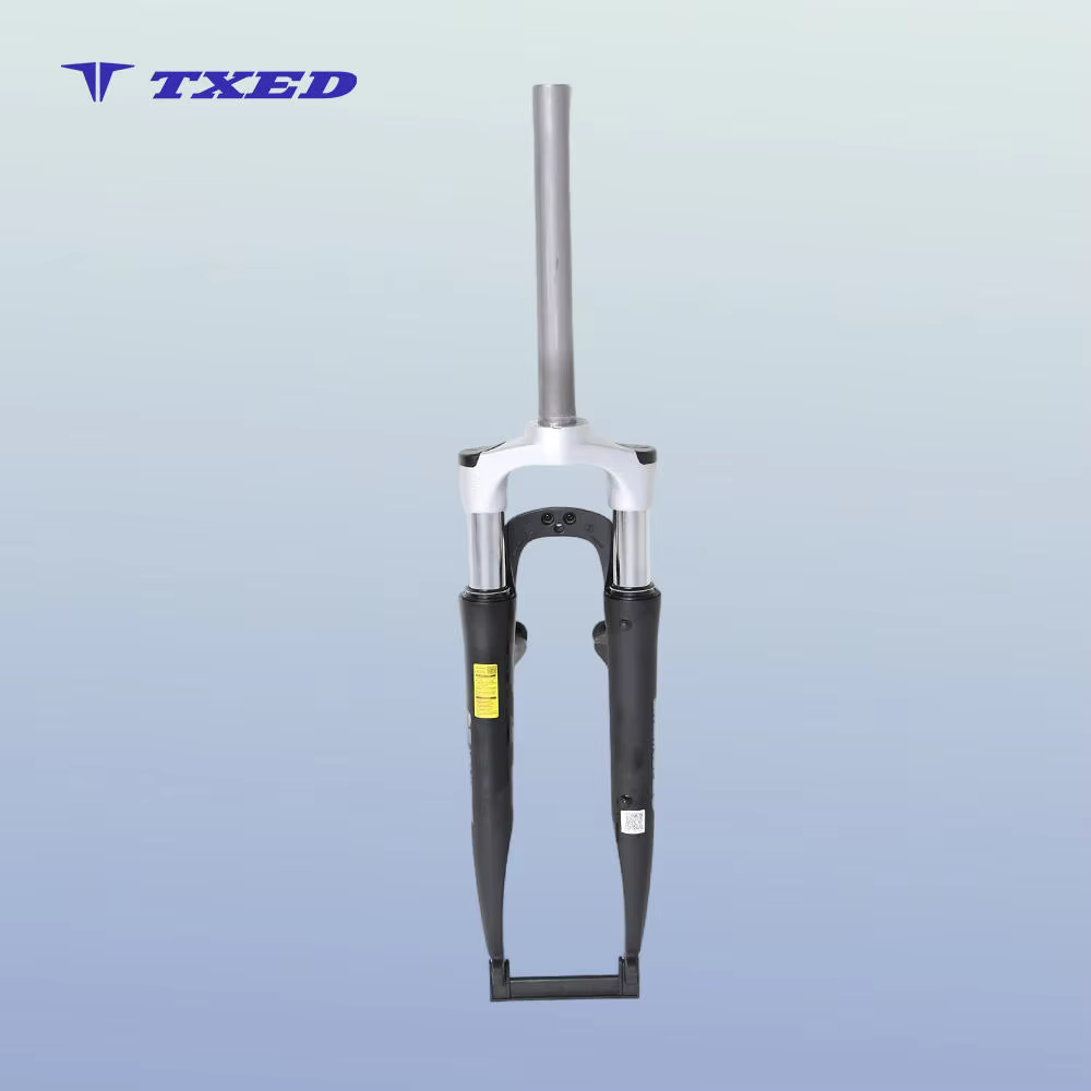 700C Threadless Aluminum Alloy Suspension Fork 310mm 100mm Spacing V-Brake 63mm Travel Coil Spring BMX Silver Crown