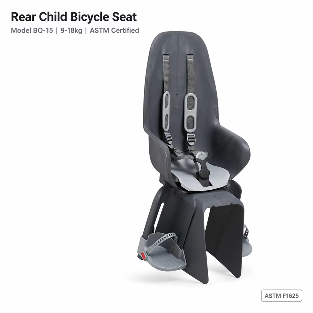 Adjustable Footrest Kids Rear Bike Seat with Shock Resistant Anti-Collision Safety Harness Ergonomic Curved Design All Seasons detail image 2