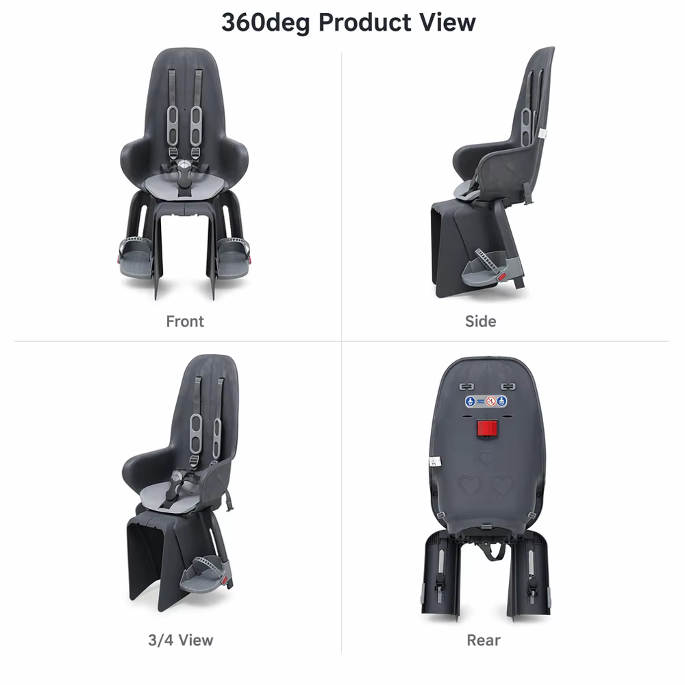 Adjustable Footrest Kids Rear Bike Seat with Shock Resistant Anti-Collision Safety Harness Ergonomic Curved Design All Seasons detail image 3
