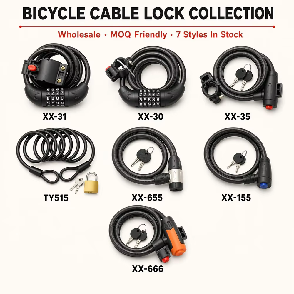 Anti-Theft Steel Cable Lock with Mount Bracket, Heavy Duty Coiled Security Lock for Electric Mountain Bike E-Bicycle MTB