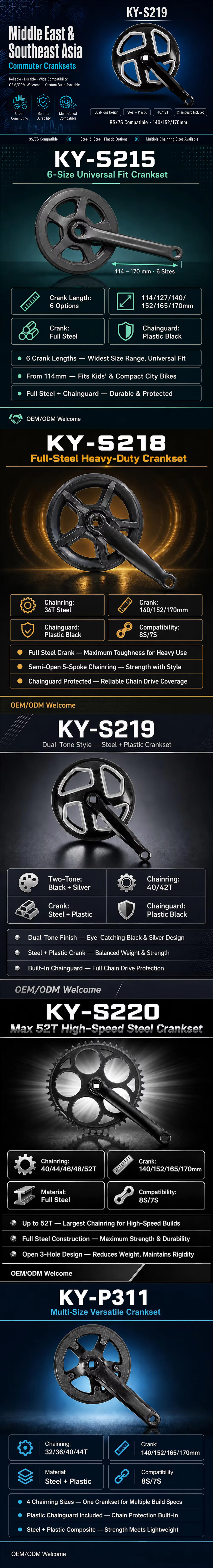 Bicycle Replacement Parts Steel Crank Arm 140/152/170mm 32T-52T Chainring 7-8 Speed Crankset for Bike detail image 1