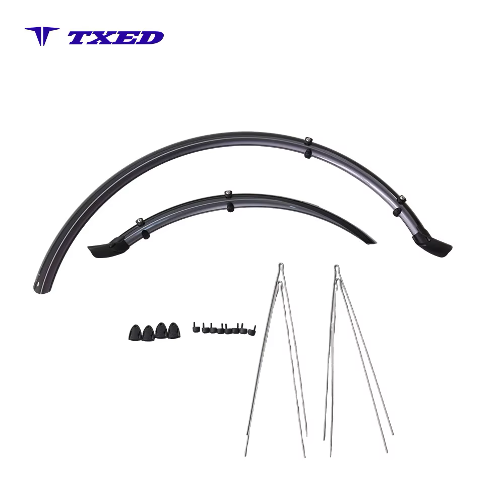 Black-Grey Bicycle Mudguard Set with Steel Stays, Universal Splash Guard for City and Commuter Bikes