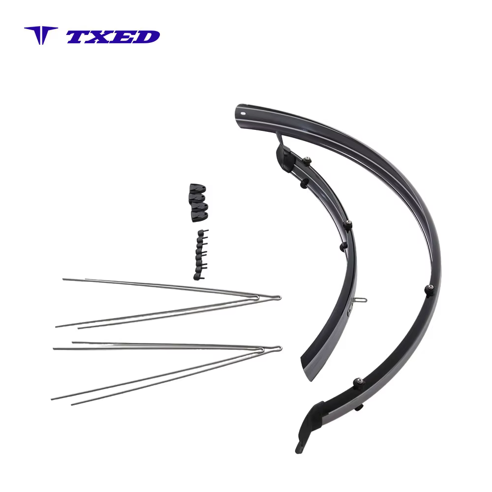 Black-Grey Bicycle Mudguard Set with Steel Stays, Universal Splash Guard for City and Commuter Bikes detail image 3