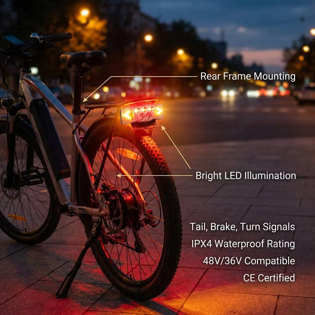 E-Bike Front Frame Mount LED Taillight High Bright Brake Lamp Turn Signals IPX4 Electric Bicycle