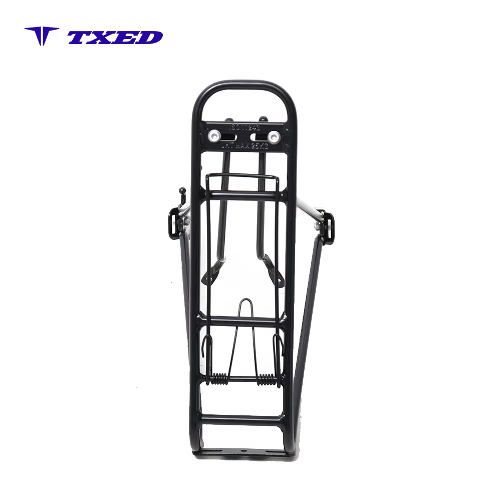 Hengtong 26 Inch Aluminum Bicycle Rear Carrier with Spring Clip 25kg Load Capacity Matte Black Finish for Cargo and Passenger