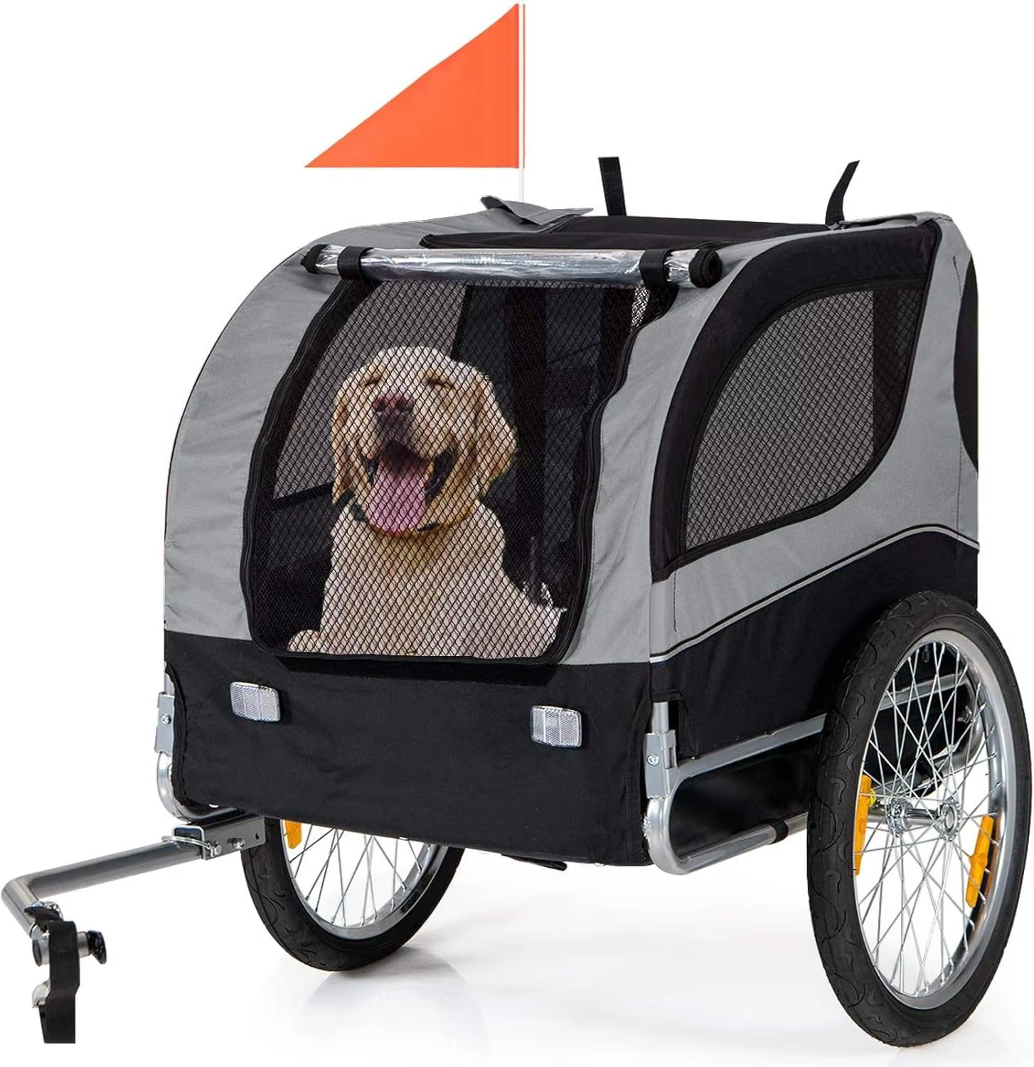 Large Foldable Stainless Steel Pet Bicycle Trailer Breathable Mesh Windows Waterproof Fabric Safety Reflectors Shopping Tools detail image 1