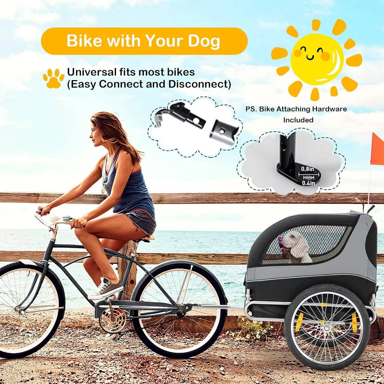 Large Foldable Stainless Steel Pet Bicycle Trailer Breathable Mesh Windows Waterproof Fabric Safety Reflectors Shopping Tools detail image 4
