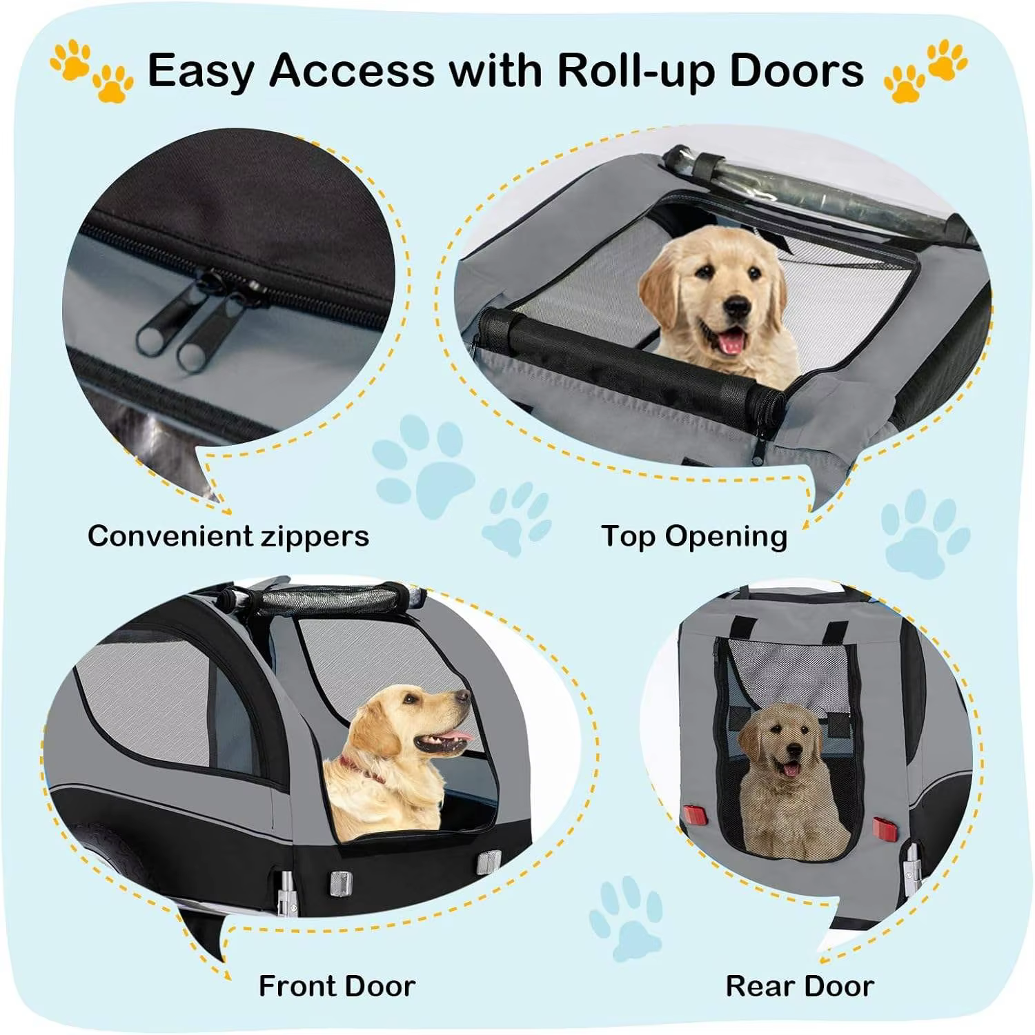 Large Foldable Stainless Steel Pet Bicycle Trailer Breathable Mesh Windows Waterproof Fabric Safety Reflectors Shopping Tools detail image 6