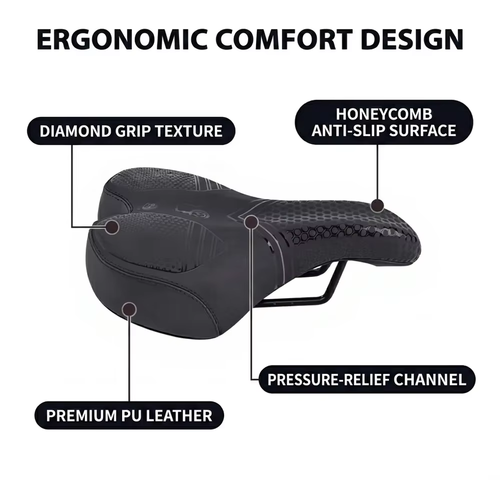 Leather Surface Foam Padding Plastic Airbag Inflatable Simple Safety Shock Absorb Breathable Bike Saddle for Mountain Road
