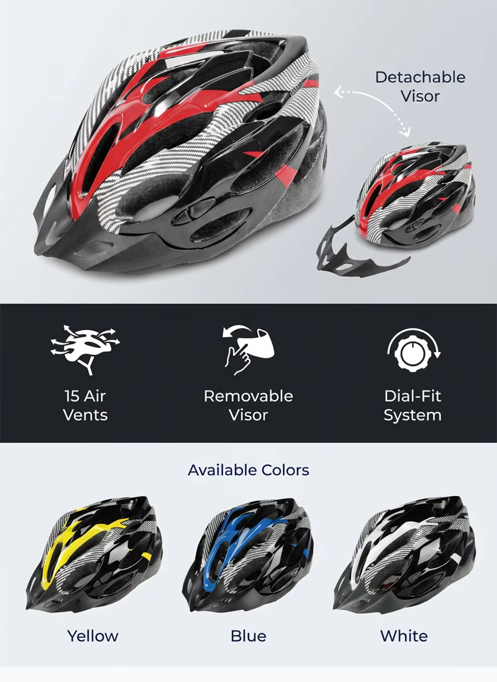 Lightweight PC+EPS Aerodynamic 19-Vent Road Bike Helmet with Removable Visor Adjustable M/L Size Bicycle Helmet detail image 1