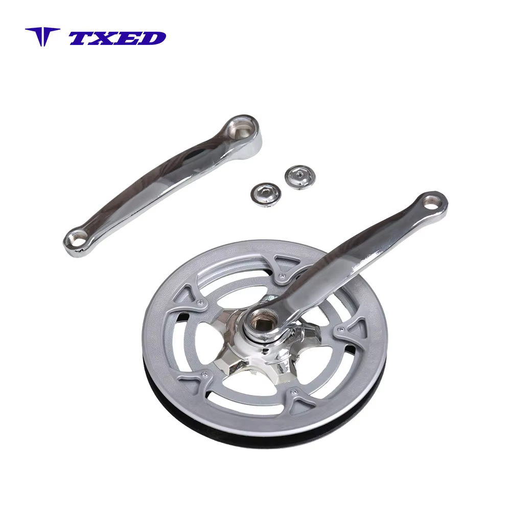 MTB Bicycle Disc Brake 4-Corner Spline Crankset 3/32"x44Tx170mm CP Steel Wide Fish Crank Silver Chainring Outer Guard Polished