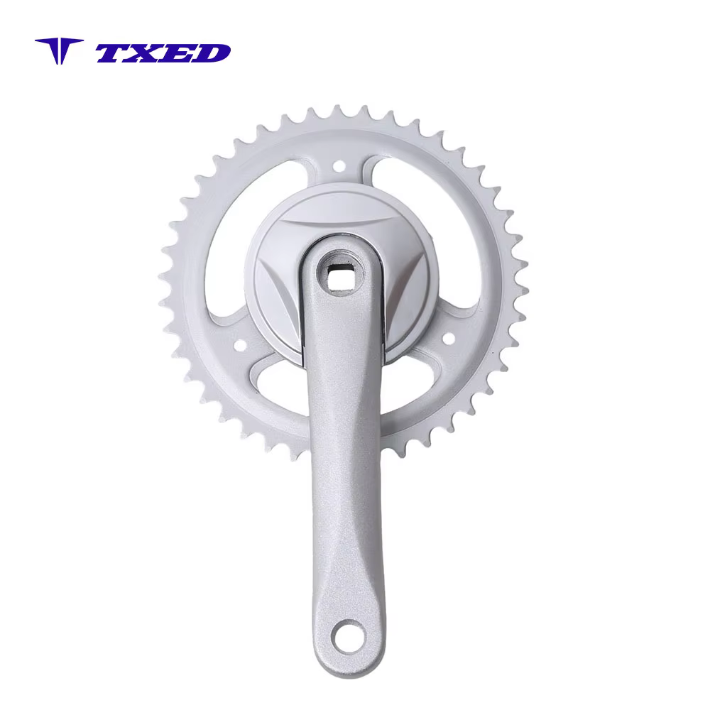 MTB Bicycle Disc Brake 4-Corner Spline Crankset 3/32"x44Tx170mm CP Steel Wide Fish Crank Silver Chainring Outer Guard Polished detail image 1