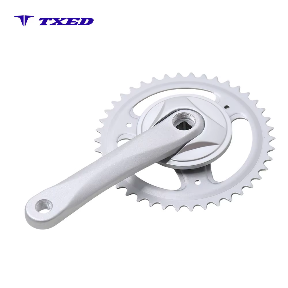 MTB Bicycle Disc Brake 4-Corner Spline Crankset 3/32"x44Tx170mm CP Steel Wide Fish Crank Silver Chainring Outer Guard Polished detail image 2