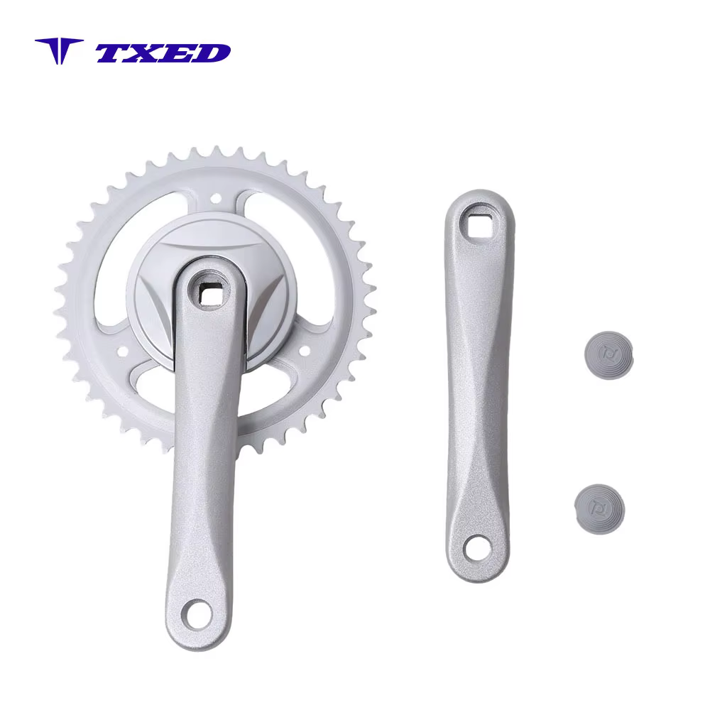MTB Bicycle Disc Brake 4-Corner Spline Crankset 3/32"x44Tx170mm CP Steel Wide Fish Crank Silver Chainring Outer Guard Polished detail image 3