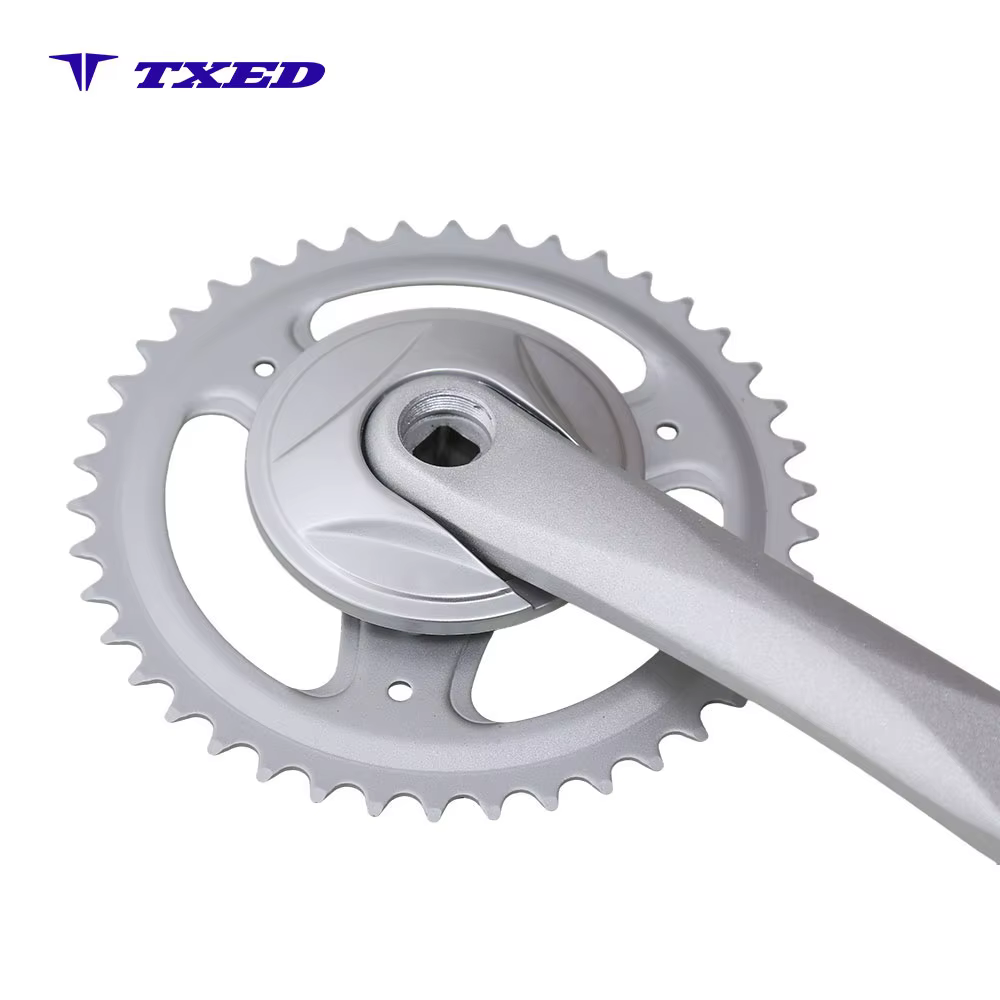 MTB Bicycle Disc Brake 4-Corner Spline Crankset 3/32"x44Tx170mm CP Steel Wide Fish Crank Silver Chainring Outer Guard Polished detail image 4