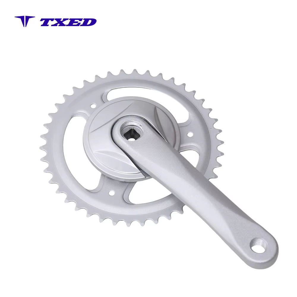 MTB Bicycle Disc Brake 4-Corner Spline Crankset 3/32"x44Tx170mm CP Steel Wide Fish Crank Silver Chainring Outer Guard Polished detail image 6