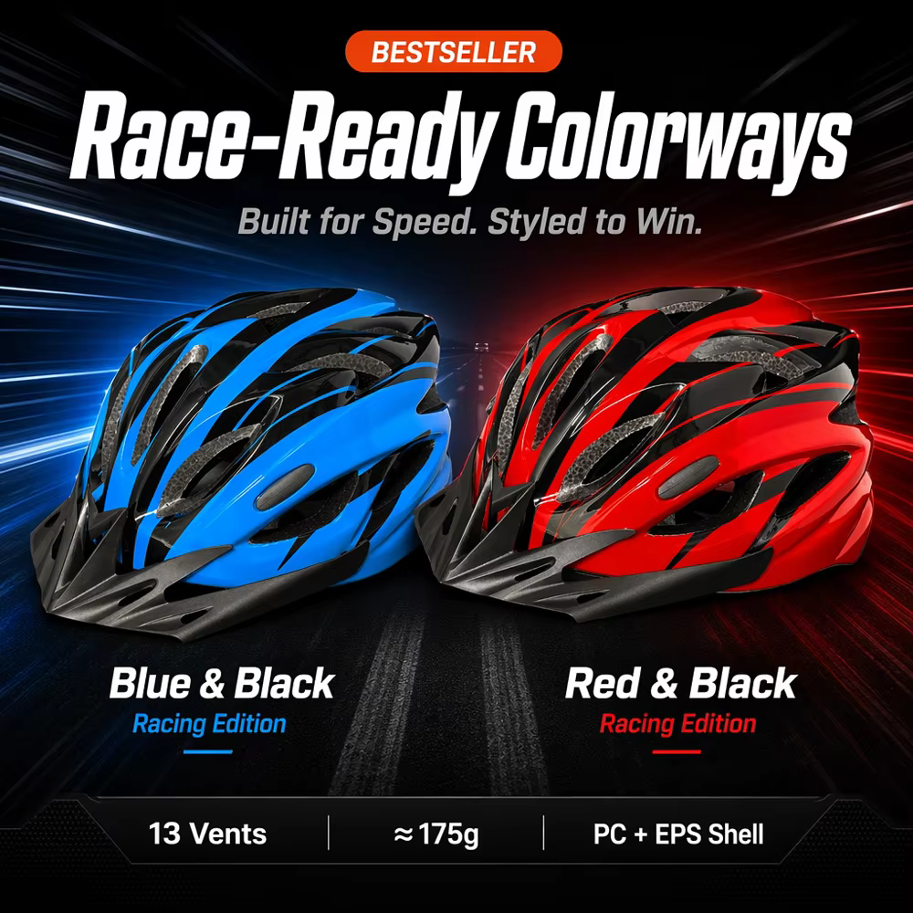 Optimized Adult Cycling Helmet Front PC EPS Shell Multi Colorways for Road Mountain Biking Racing Helmet