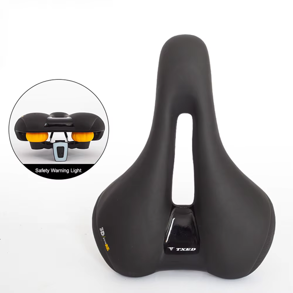 Shock Absorption Hollow Breathable Bike Seat Comfortable Bicycle Saddle with Warning Light for MTB Road E-bike Commuter