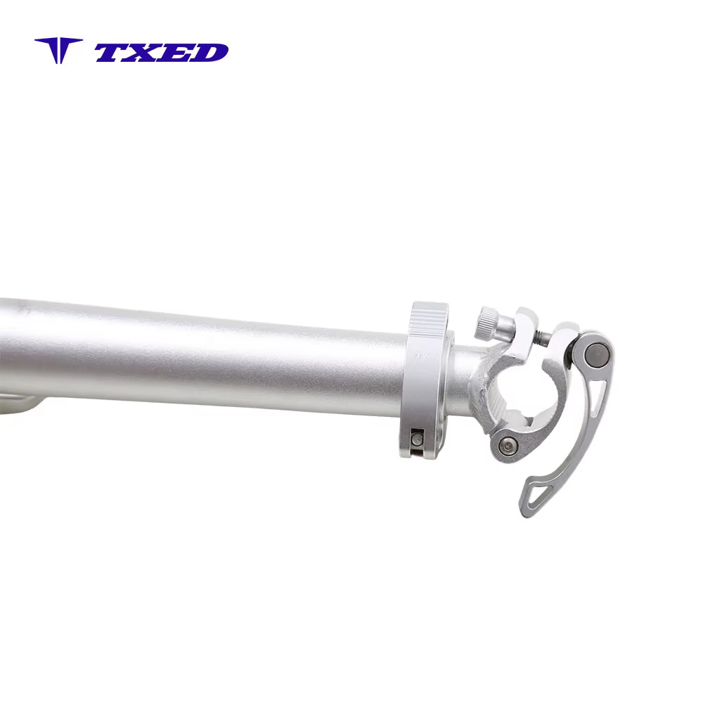 Silver Telescopic Quick-Release 25.4mm Handlebar Clamp Bike Stem with 8 Right Fold and Safety Wire for Electric Bicycle detail image 3